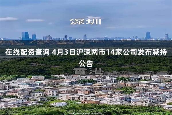 在线配资查询 4月3日沪深两市14家公司发布减持公告