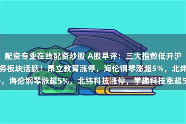 配资专业在线配资炒股 A股早评：三大指数低开沪指微跌0.05%，托育服务板块活跃！昂立教育涨停，海伦钢琴涨超5%，北纬科技涨停，掌趣科技涨超5%